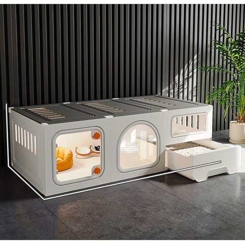 Katzenkäfig mit Katzentoilette, DIY-Katzengehege, Katzenhütte, Abnehmbares Catio for den Innenbereich for Kätzchen, Kaninchen, Frettchen(Color:Gray) von RTTZBOZ