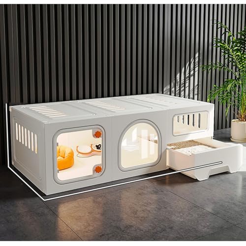 Katzenkäfig mit Katzentoilette, DIY-Katzengehege, Katzenhütte, Abnehmbares Catio for den Innenbereich for Kätzchen, Kaninchen, Frettchen(Color:White) von RTTZBOZ