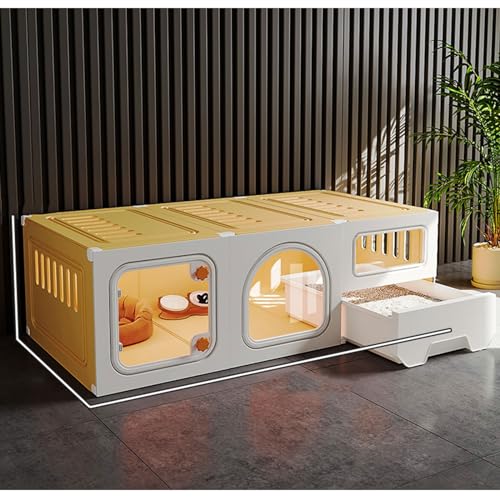 Katzenkäfig mit Katzentoilette, DIY-Katzengehege, Katzenhütte, Abnehmbares Catio for den Innenbereich for Kätzchen, Kaninchen, Frettchen(Color:Yellow) von RTTZBOZ