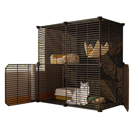 RTTZBOZ Katzenkäfig for den Innenbereich, Catio DIY-Katzengehege, Metall 2-stöckige Haustierkäfige, Abnehmbarer Katzenzwinger, for 1 Katze, Kaninchen(Color:Black-F) von RTTZBOZ