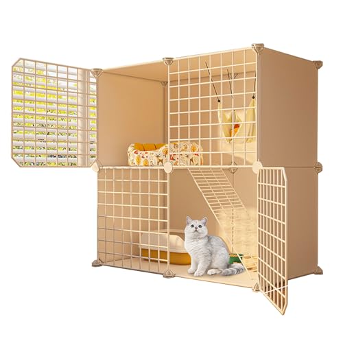 RTTZBOZ Katzenkäfig for den Innenbereich, Catio DIY-Katzengehege, Metall 2-stöckige Haustierkäfige, Abnehmbarer Katzenzwinger, for 1 Katze, Kaninchen(Color:White-A) von RTTZBOZ