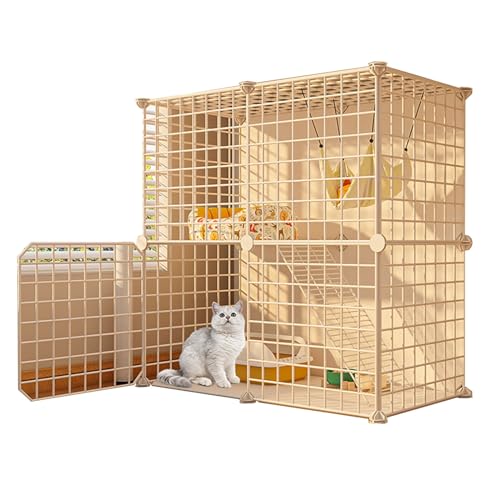 RTTZBOZ Katzenkäfig for den Innenbereich, Catio DIY-Katzengehege, Metall 2-stöckige Haustierkäfige, Abnehmbarer Katzenzwinger, for 1 Katze, Kaninchen(Color:White-B) von RTTZBOZ