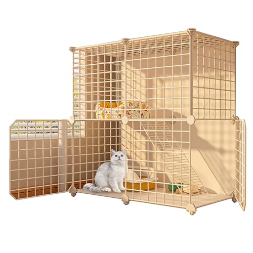 RTTZBOZ Katzenkäfig for den Innenbereich, Catio DIY-Katzengehege, Metall 2-stöckige Haustierkäfige, Abnehmbarer Katzenzwinger, for 1 Katze, Kaninchen(Color:White-D) von RTTZBOZ