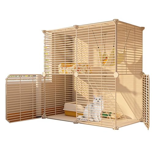 RTTZBOZ Katzenkäfig for den Innenbereich, Catio DIY-Katzengehege, Metall 2-stöckige Haustierkäfige, Abnehmbarer Katzenzwinger, for 1 Katze, Kaninchen(Color:White-F) von RTTZBOZ