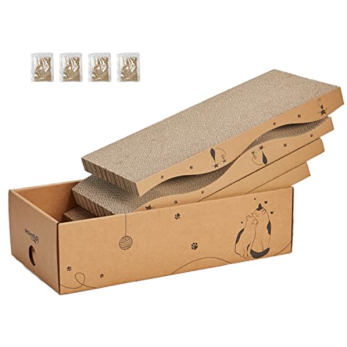 RUBMEOW Kratzbox aus Karton, 4 Stück Kratzpads für Indoor-Katzen, wendbar, langlebig mit Katzenminze RUBMEOW Kratzbox aus Karton, 4 Stück Kratzpads für Indoor-Katzen, wendbar, langlebig mit Katzenminze von RUBMEOW