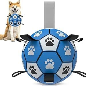 RUCACIO Hundebälle für große Hunde, langlebiges Hundefußballspielzeug mit Riemen, interaktives Hundespielzeug für Tauziehen, Hundewasserspielzeug von RUCACIO