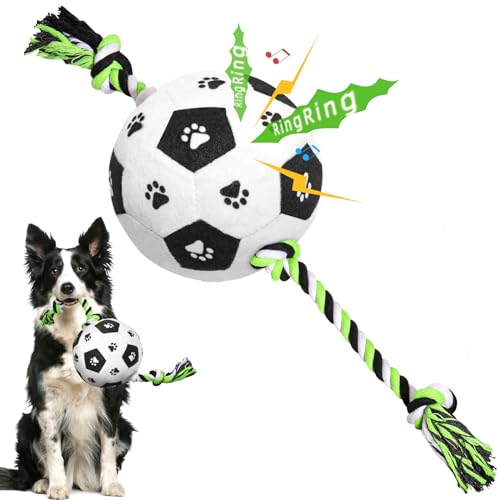 RUCACIO Hundespielzeug, quietschende Hundebälle am Seil, interaktives Hundespielzeug, Fußball-Spielzeug, Halloween, Weihnachten, Geburtstag, Geschenke zum Tauziehen für Welpen, kleine und mittelgroße von RUCACIO