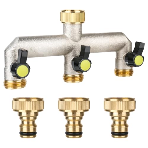 RUCUDIM 3-Wege Wasserhahn Wasserverteiler, 3/4 Schlauch Wasserhahn Adapter, 3 Distributors Verteiler Made of Brass 3/4" Adapter 1/2" mit Kugelhahn zum Einstellen und Absperren des Wasserflusses RUCUDIM 3-Wege Wasserhahn Wasserverteiler, 3/4 Schlauch Wasserhahn Adapter, 3 Distributors Verteiler Made of Brass 3/4" Adapter 1/2" mit Kugelhahn zum Einstellen und Absperren des Wasserflusses von RUCUDIM