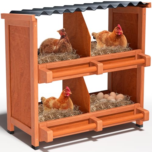 Hühner-Nistkästen, 4 Fächer, Nistkästen aus Holz für Hühner, Legeboxen für Hühner, Enten, Geflügel, schützt Eier, Hühnerstall, einfache Eiersammlung (4 Löcher) von RUDCXDY