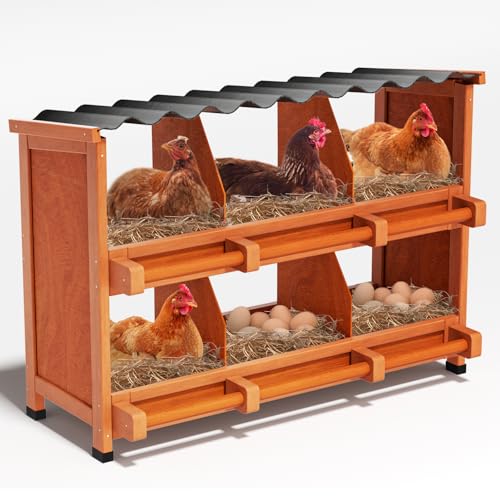 Hühner-Nistkästen, 6 Fächer, Nistkästen aus Holz für Hühner, Legeboxen für Hühner, Enten, Geflügel, schützt Eier, Hühnerstall, einfache Eiersammlung (6 Löcher) von RUDCXDY