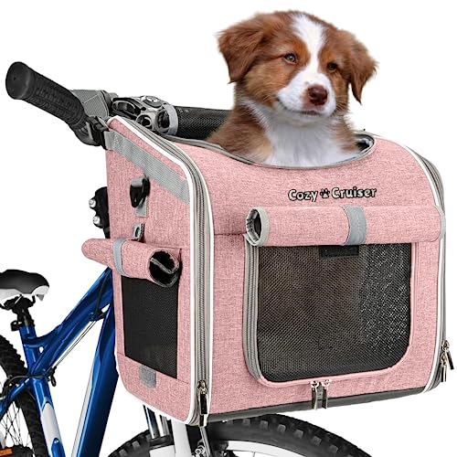 Hunde-Fahrradkorb, erweiterbar, weich, reflektierend, Haustier-Rucksack mit 4 offenen Türen, 4 Netzfenstern für mittelgroße und kleine Hunde, Katzen, Welpen – Rosa (Rosa) von RUFF LIFE 101