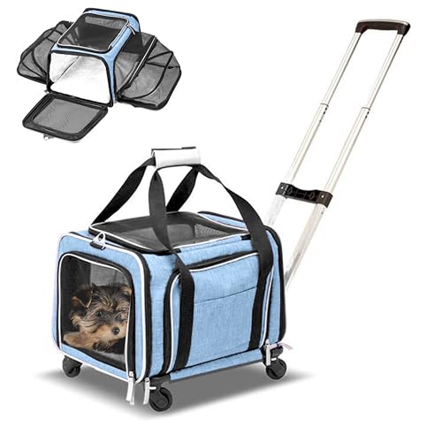 Ruff Life 101 Transportbox für Haustiere, erweiterbar, auf Rädern, zweiseitig, erweiterbar, für Hunde und Katzen, extra geräumig, weich gefüttert, Hellblau von RUFF LIFE 101