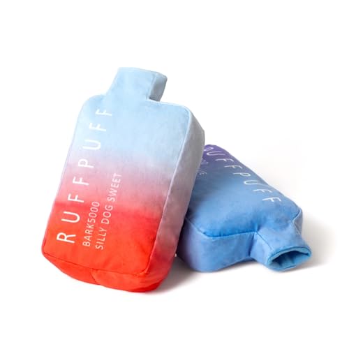 RUFF PUFF Lustiges süßes Plüsch-Hundespielzeug mit Quietscher – Parodie Welpenspielzeug – Hundegeburtstagsgeschenk (rot, blau) von RUFF PUFF