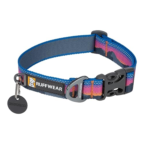 RUFFWEAR Crag Dog Collar, Large Dog Collar with Aluminium V-Ring, Adjustable Length Pet Dog Collar, Comfortable Soft Collar, Premium Animal Collar with Dog Lead Attachment Ring, 51-66cm, Alpine Dusk von RUFFWEAR