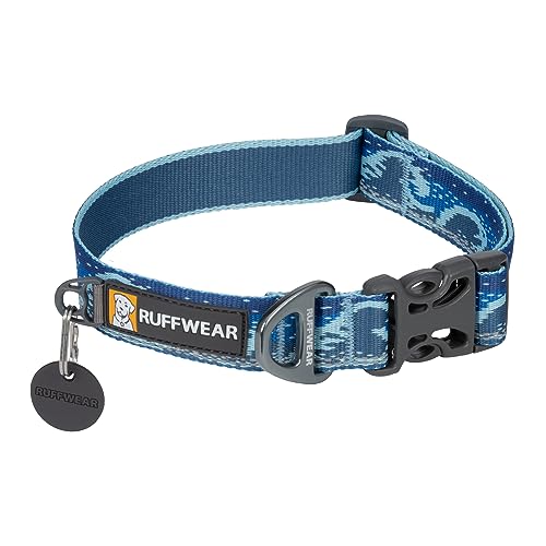 RUFFWEAR Crag Dog Collar, Small Dog Collar with Aluminium V-Ring, Adjustable Length Pet Dog Collar, Comfortable Soft Collar, Premium Animal Collar with Dog Lead Attachment Ring, 28-36cm, Midnight Wave von RUFFWEAR