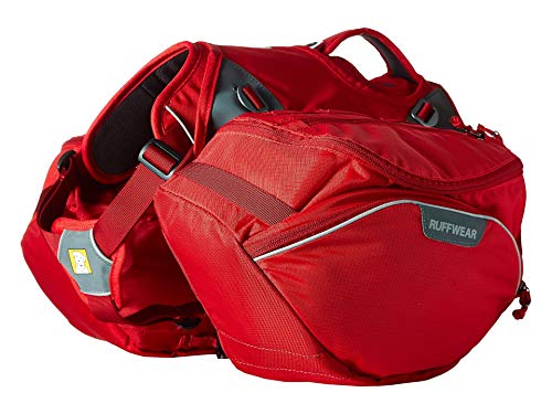 RUFFWEAR Strapazierfähiger Wander-Rucksack für Hunde, Inklusive 2 x 1L Wasserflasche, Mittelgroße Hunderassen, Größenverstellbar, Größe: M, Rot (Red Currant), Palisades Pack von RUFFWEAR