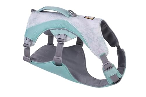 RUFFWEAR Swamp Cooler Hundegeschirr und Griff, leichte Laufausrüstung hält Haustiere bei heißem Wetter kühl, Verstellbar, stark und kühlend, 2 Leinen-Portale, Sage Green (Medium, 69-81cm) von RUFFWEAR