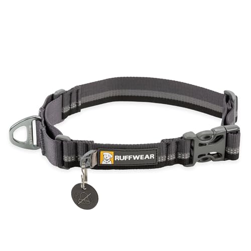 RUFFWEAR Web Reaction Hundehalsband, verstellbares Martingal-Halsband mit Aluminium-V-Ring und seitlicher Öffnung, bequemer Stoff, reflektierendes mit Schlauchlock-Gurtband Basalt Grey 20"-23" von RUFFWEAR