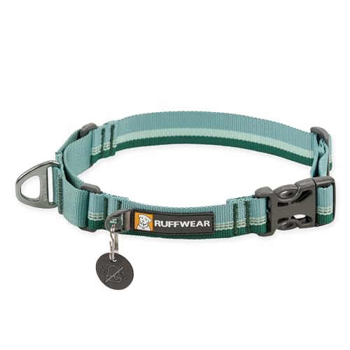 RUFFWEAR Web Reaction Hundehalsband, verstellbares Martingal-Halsband mit Aluminium-V-Ring und seitlicher Öffnung, bequemer Stoff, reflektierendes mit Schlauchlock-Gurtband River Rock Green 20"-23" von RUFFWEAR