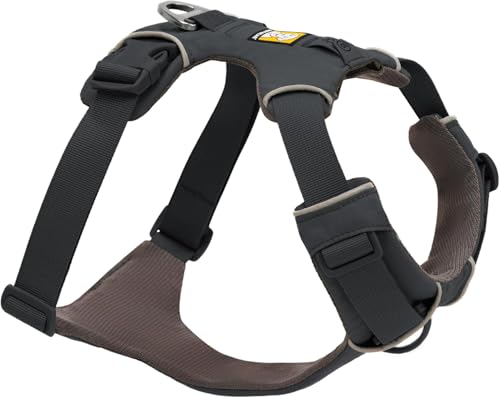 Ruffwear Front Range Hundegeschirr, reflektierendes Y-Geschirr, verstellbares, bequem gepolstertes Alltagsgeschirr für Spaziergänge und Hunderennen, 2 Leinenbefestigungen und V-Ring, Basalt Gray S von RUFFWEAR