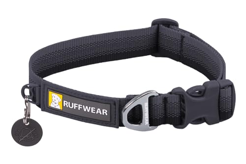 Ruffwear Front Range-Halsband, Hundehalsband mit V-Ring, längenverstellbares Haustier-Hundehalsband, bequemer weicher Stoff, Haustierhalsband mit Hundeleinen-Befestigungsring, Basalt Gray 20"-26" von RUFFWEAR