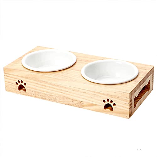 RUG Futternapf für Hunde und Katzen, aus Bambus, aus Keramik, Doppelnapf, kann frei getrennt und platziert werden, für Hunde/Katzen/andere Kleintiere, 2021/8/24 (Größe: 31 x 15,4 x 5,8 cm) von RUG