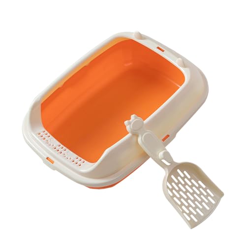 RUHGKV Katzentoiletten, Katzentoilette Aus Kunststoff mit Streuschaufel, Auslaufsichere Katzentoilette für Große Hauskatzen(Orange) von RUHGKV