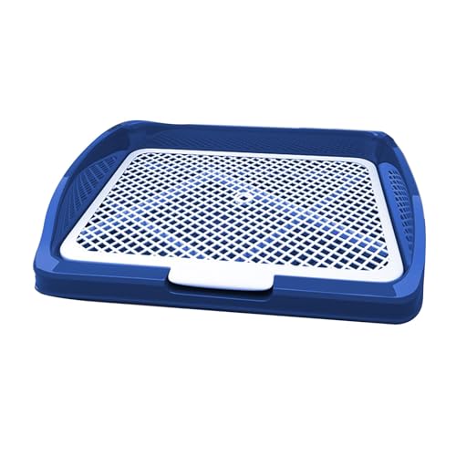 Tragbare Hundetoilette, Stilvolle Hundetoilette für Den Innenbereich, Netz Toilettentraining mit Abnehmbarem Pfosten, Quadratische Schale für Welpen und Kleine Hunde(Blue,48cm) von RUHGKV