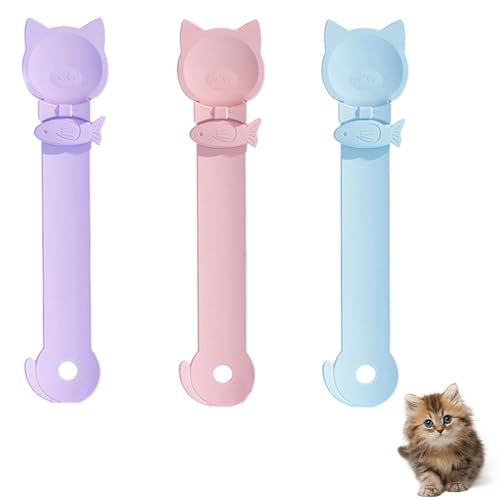 RUIAN 3-teiliges Katzen-Leckerli-Löffel-Set, multifunktionaler Quetschspender für Nassfutter und Leckerlis, einfach zu bedienen und zu reinigen, 3 Farben (lila, blau, rosa) von RUIAN