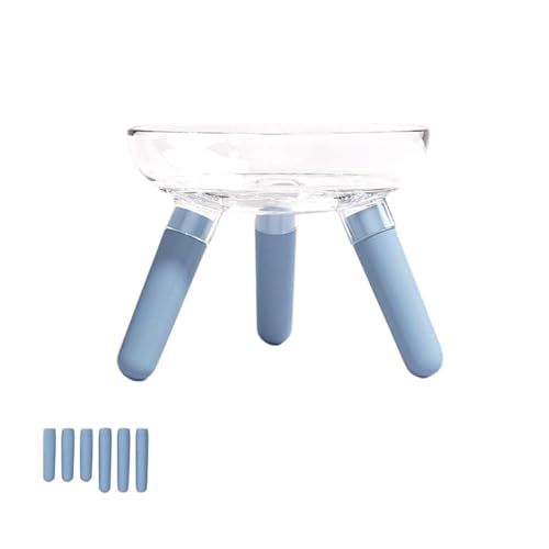 RUIAN Erhöhte Katzennäpfe aus Glas mit Schnurrhaar, Müdigkeit, Katzennapf für Indoor-Katzen, verhindert, dass Katzen Schnurrhaare erbrechen (Blau, mit zwei Sets von Stützsäulen) von RUIAN