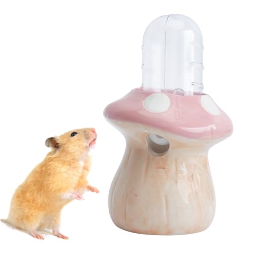 RUIAN Pilz-Hamster-Wasserflasche mit Ständer, auslaufsicherer Keramik-Wasserspender mit Edelstahldüse für Hamster, Chinchillas, Kleintierkäfige (Rosa) von RUIAN