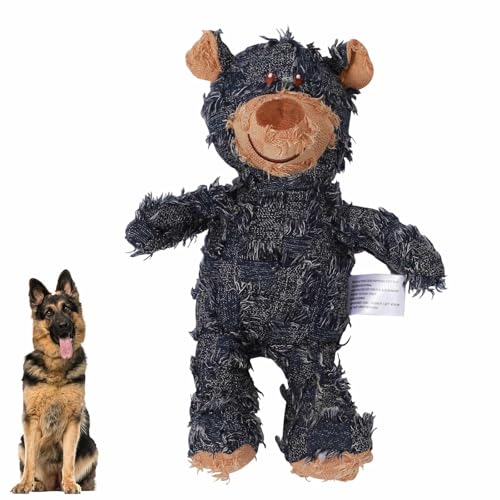 RUICUBEI Unzerstörbares starkes Bär, unverwüstliches Hundespielzeug, unverwüstliches Hundespielzeug für aggressive Kauer, Hundespielzeug für Haustiere (Denim, Blau, Groß) von RUICUBEI