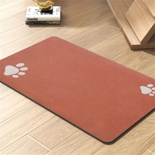 Futtermatte für Haustiere,Saugfähig,rutschfest,Fleckenfrei,Schnelltrocknend,Gummirückseite Katzen und Hunde Trink Fütterungsmatte,Einfarbiger Pfotenab Druck Pet Teppich (Rot,60x90cm) von RUILBJM