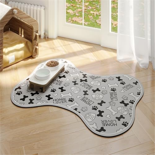 Futtermatte für Haustiere Hunde Katzen, Futtermatte in Knochenform, Futternapfmatte für Welpen,Trink Futterpads für Kätzchen,Rutschfester Teppich mit Gummirückseite (Braun,30x40 cm) von RUILBJM