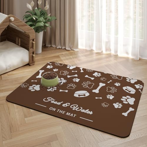 Futtermatten für Haustiere Saugfähige Schnelltrocknende rutschfeste Napfmatten für Hunde Fleckenfreie Tischsets Tierbedarf Katzen Trinkmatten,Teppiche mit Gummirücken (Braun,60x90 cm) von RUILBJM