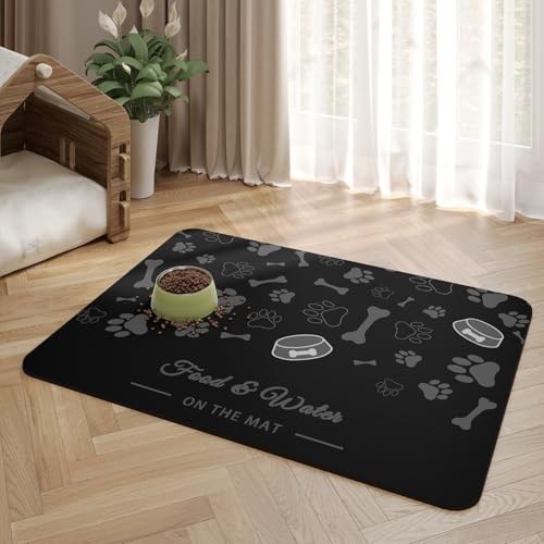 Futtermatten für Haustiere Saugfähige Schnelltrocknende rutschfeste Napfmatten für Hunde Fleckenfreie Tischsets Tierbedarf Katzen Trinkmatten,Teppiche mit Gummirücken (Schwarz,50x80 cm) von RUILBJM