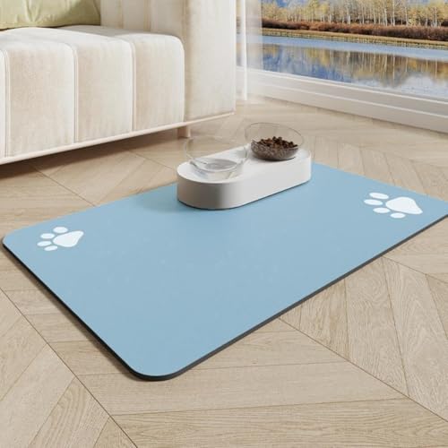 Tischset für Haustiere,Hundefutternapf-Unterlage,Futtermatte für Katzen,Katzen und Hunde Trink- und Fütterungsmatte,Futterspender-Pads für Haustiere,Gummirücken Teppich (Blau,30x50 cm) von RUILBJM