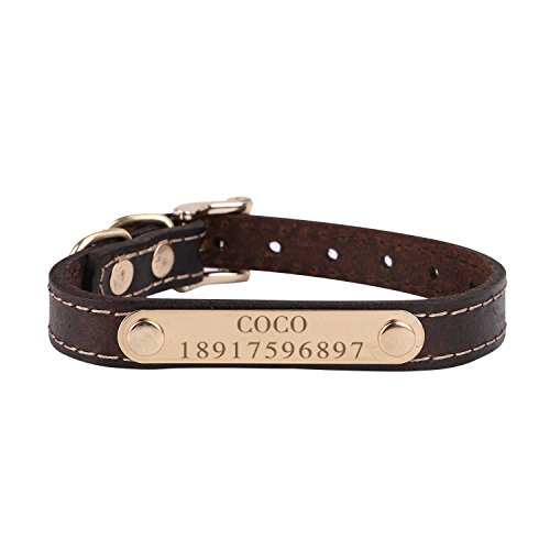 Personalisiertes Hundehalsband aus Leder, mit graviertem Benutzerdefinierte Namensschild und Telefonnummer ID Halsband Weich Verschleißfest Verstellbar für große und kleine Hunde, Welpen, Katzen von RUIXIA