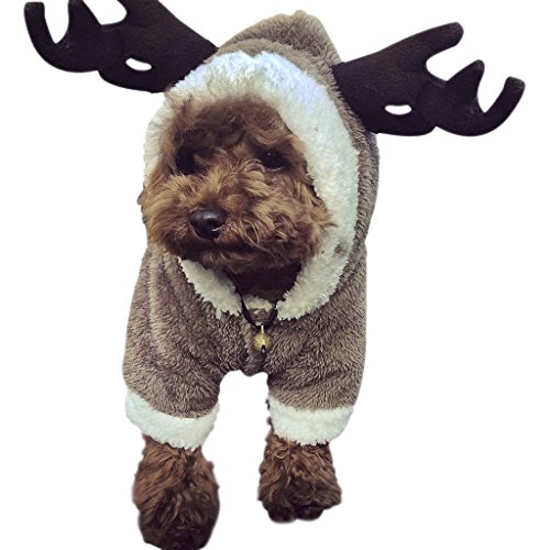RUIXIB Hundebekleidung Weihnachten Süß Elch Kostüm Hundepullover mit Kapuze Karikatur Stilvoll Haustier Dress up Herbst Winter Warm Verdickt Haustier Hundekostüme Hundemantel von RUIXIB