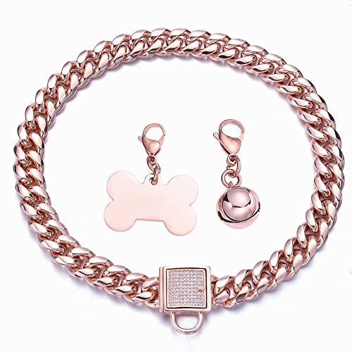 RUMYPET Hundehalsband, kubanisches Gliederhalsband, kaufest, Edelstahl, für kleine, mittelgroße und große Hunde, 14 mm, Roségold, 10 - 26 Zoll RUMYPET Hundehalsband, kubanisches Gliederhalsband, kaufest, Edelstahl, für kleine, mittelgroße und große Hunde, 14 mm, Roségold, 10 - 26 Zoll von RUMYPET