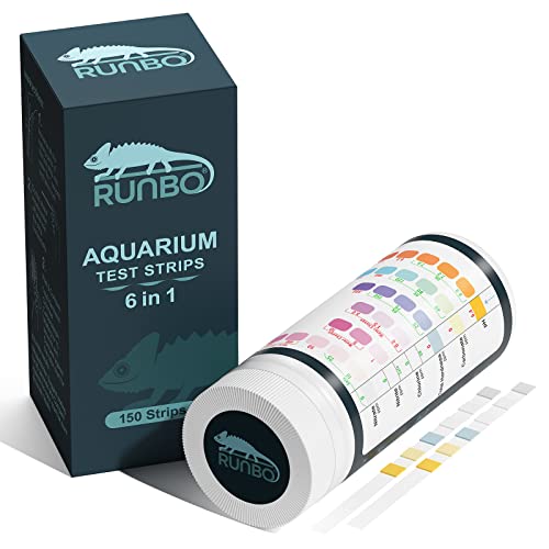 RUNBO 6 in 1 Aquarium-Teststreifen, 150 Stück, Aquarium-Test-Set für Süßwasser, Fischteich, genaue Prüfung der Gesamthärte, Karbonat-Nitrat, Nitrit, Cl2, pH von RUNBO