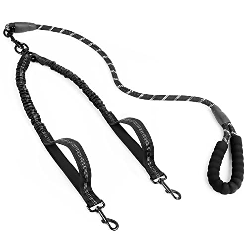 RUNEAY Doppelleine für 2 Hunde, Schwarz, Mittel, Nylon, 90 cm, Drehverschluss, für kleine, mittelgroße und große Hunde von RUNEAY