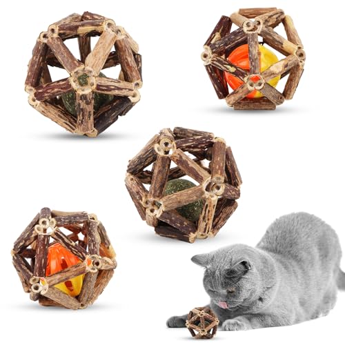 RUNEAY Katzenspielzeug Katzenminze Ball 4 Stück, Cat Toys Catnip Katzen Spielzeug Katzenminze, Katzen Zahnpflege Kauspielzeug Katze Katzenminze für Katzen, Zahnreinigende Knabberstangen Katze von RUNEAY