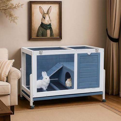 RUNSHED Zweistöckiger Kaninchenstall aus Holz für den Innenbereich, Kaninchenkäfig auf Rädern, Meerschweinchen, PET-Haus für kleine bis mittelgroße Tiere, wasserdicht, kein Auslaufen RUNSHED Zweistöckiger Kaninchenstall aus Holz für den Innenbereich, Kaninchenkäfig auf Rädern, Meerschweinchen, PET-Haus für kleine bis mittelgroße Tiere, wasserdicht, kein Auslaufen von RUNSHED