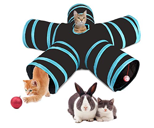 5-Wege-Katzentunnel, zusammenklappbare Spielröhre for Haustiere mit Ball und Aufbewahrungstasche for Kätzchen, Welpen, Kaninchen, Meerschweinchen/67/2045 von RUNSIBA