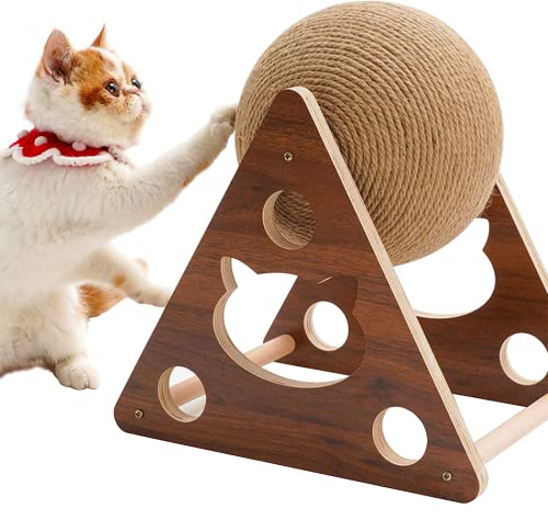Katzenkratzspielzeug, natürlicher Sisal-Katzenkratzball, Katzenkratzspielzeug mit Ball, Kratzball for Katzen und Kätzchen, interaktives Massivholz-Kratzspielzeug for Haustiere, Durchmesser 4,7 Zoll/26 von RUNSIBA