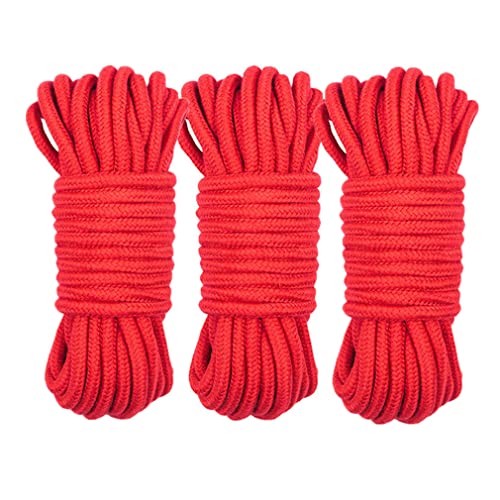 RURAUOGR 10 Meter Baumwollseil SM Spiele Seil für Packgepäck, Nähen, Bindung Bett Sexspielzeug, 8 mm Durchmesser, Rot (3 Stück) von RURAUOGR