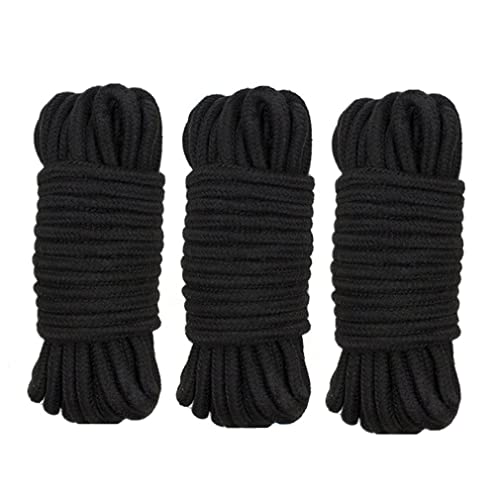 RURAUOGR 10 Meter Schwarz Baumwollseil SM Spiele Seil für Packgepäck, Nähen, Bindung Bett Sexspielzeug, 8mm (3 Stück) von RURAUOGR