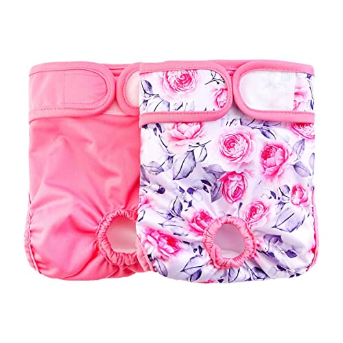 RURAUOGR Hundewindeln für Hündinnen Waschbar Wiederverwendbar Windeln für Weibliche Hunde (Rosa + Blume, M(36-50cm)) von RURAUOGR