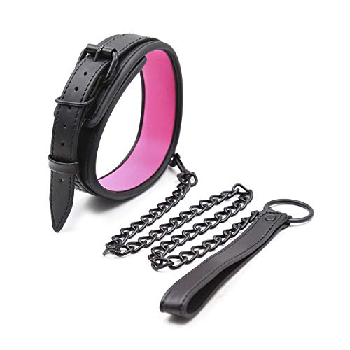 RURAUOGR PU Leder Halsband Einstellbar SM Halsbänder mit Ketten Fetisch Sex Spielzeug für Paare (Schwarz Rosa) von RURAUOGR